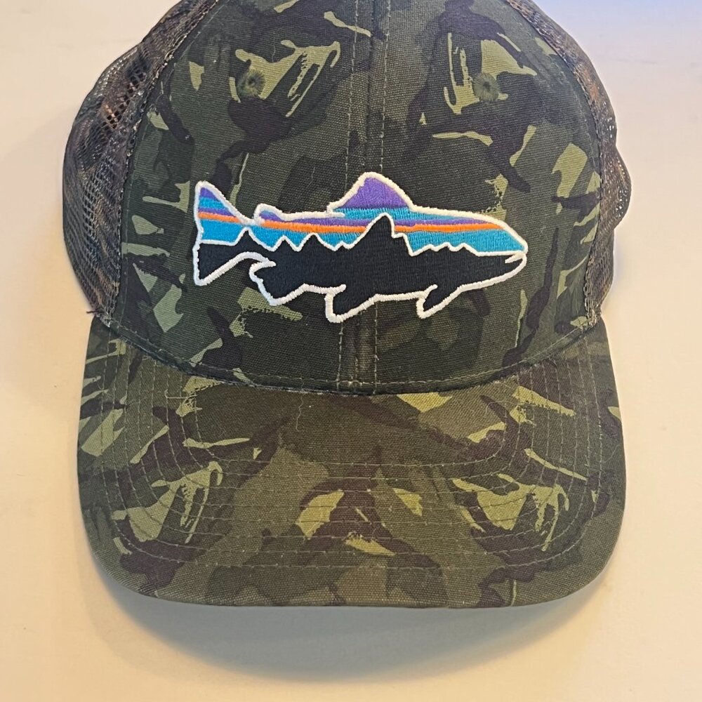 Patagonia Fitz Roy Trucker Hat - Camo with Trout Fishing Hunting Adjustable